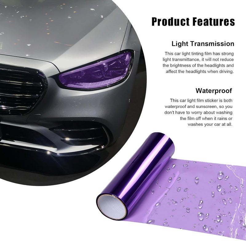 Suvnie 12 × 48 Inch Car Light Tint Film, Shiny Chameleon Headlights Tail Lights Fog Lights Films with Squeeze & Cutter, Self Adhesive Vinyl Film Sticker Sheet Roll Car Accessories (Purple) - Image 4